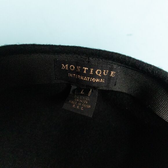 Montique International Vintage Black 100% Wool Flat Bill Flatcap Hat One Size - Picture 5 of 6